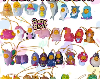 Peek a pooh ! vintage winnie pooh phone dangler rubber phone charm 2000 y2k rare pooh animal wear winnie pooh jellyfish zodiac signs