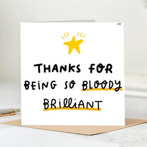 Carte de remerciement amusante « Bloody Brilliant » : pour les amis, les collègues, les enseignants