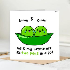 Personalized Best Friend Card for Her – Custom Names Two Peas in a Pod Funny Friendship Card, Cute Gift for Bestie, Sister or Female Friend