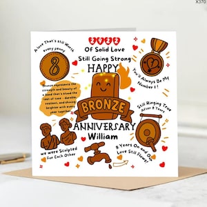 Grappige kaart 8e verjaardag: bronzen woordspeling, gepersonaliseerd voor stel