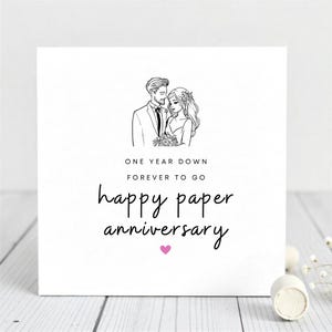 Paper Anniversary Card- One Year Drown Forever Card- 1st wedding Anniversary Card-Couple Romantic First Year Gift.