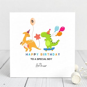 Carte d'anniversaire personnalisée dinosaure pour garçon de 5 ans - carte de visite personnalisée avec motif dinosaure amusant - carte pour fils, nièce ou toute autre personne