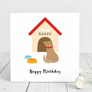 Personalized Dog Birthday Card- Custom Pet Name Card-Cute Dog House illustration - Birthday Card For dog Mum Or Dad - Bailey Dog Card.