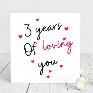 Biglietto d'auguri per il 3° anniversario - Biglietto romantico per il partner - 3 anni di amore - Biglietto d'auguri minimalista per lui o per lei.