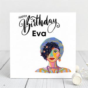Artistieke verjaardagskaart voor haar - gepersonaliseerde kleurrijke illustratiekaart - gewaagd etnisch kaartontwerp voor haar, kunstenaar, moeder, vrouw van kleur.