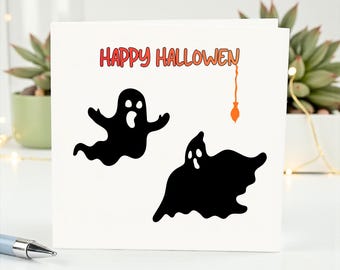 Tarjeta de Halloween con un fantasma espeluznante: tarjeta de felicitación personalizada