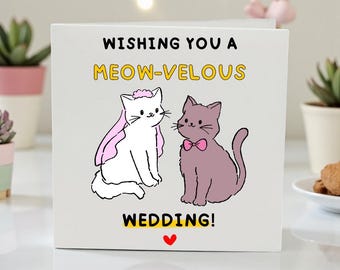Tarjeta de boda personalizada para amantes de los gatos, tarjeta de boda "Meowvelous" para la pareja, novios, tarjeta de regalo de boda divertida y linda con un gato.