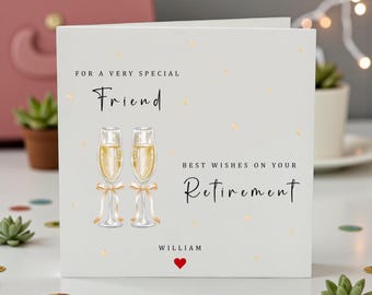Personalised Friend Retirement Card, Best Wishes Retirement Card, Champagne Retirement Gift, Custom Name Card For Friend