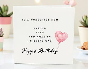 Personalized Mum Birthday Card, Birthday Card for Mum from Daughter Son, Pretty Heart Balloon Card for Mother, Custom Name Card