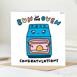 Bun In The Oven Card-grappige zwangerschapsaankondigingskaart-baby onderweg Gefeliciteerd wenskaart voor nieuwe ouders.