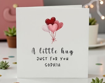 Biglietto personalizzato "Un piccolo abbraccio" per lei, biglietto "Ti penso", biglietto d'amore, biglietto d'amicizia, biglietto d'auguri con palloncino a forma di cuore