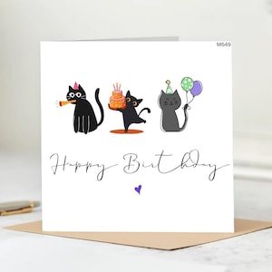 Carte d'anniversaire chat amusante - Chats mignons emmêlés dans les lumières - Carte d'anniversaire originale pour les amoureux des chats, les amis - Pour les amoureux des chats, les meilleurs amis, les frères et sœurs.