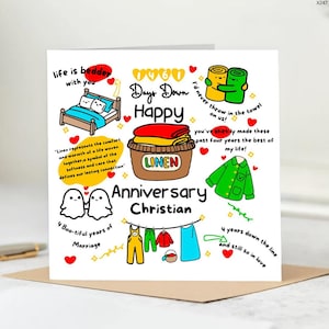 Happy Linen Anniversary Card – 4th Wedding Anniversary – Cute Funny Linen Themed Card for Husband, Wife, or Couple – Four Years of Marriage