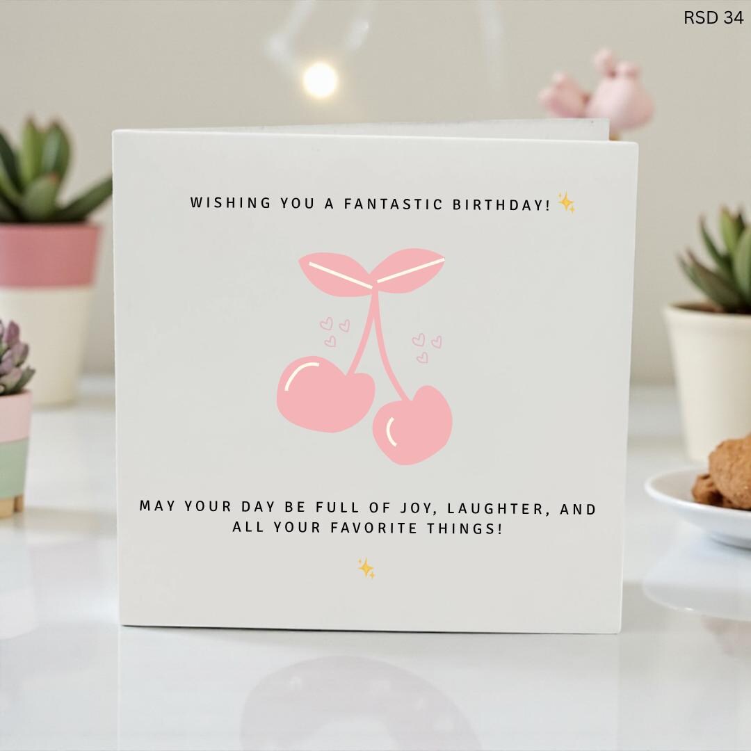 Cute Cherry Birthday Card for Friend Girlfriend Sister, Aesthetic ...