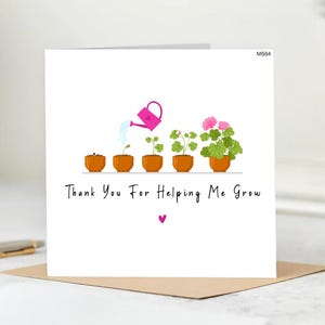 Carte de remerciement personnalisée - Carte de remerciement de m'avoir aidé à grandir - Carte de remerciement pour enseignant - Conception de plante mignonne - Pour enseignant, mentor, maman, papa.