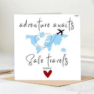 Good Luck With your Travelling Card, Solo traveller, around the world card, gift for new adventure, personalised, airplane, new countries