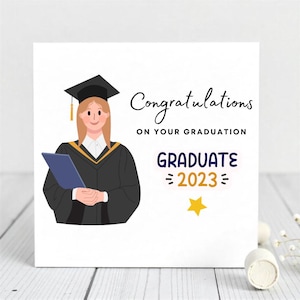 Carte de remise de diplôme pour fille, soeur, nièce - Félicitations pour diplômée 2023 - Carte de voeux pour femme diplômée - Carte de voeux pour l'obtention du diplôme - Casquette et robe.