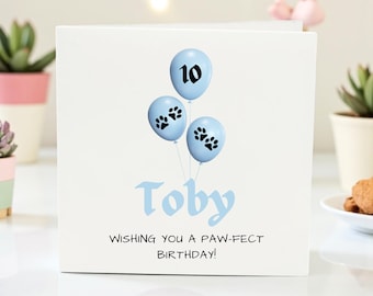 Carte d'anniversaire personnalisée pour chien - Ballons empreintes de pattes