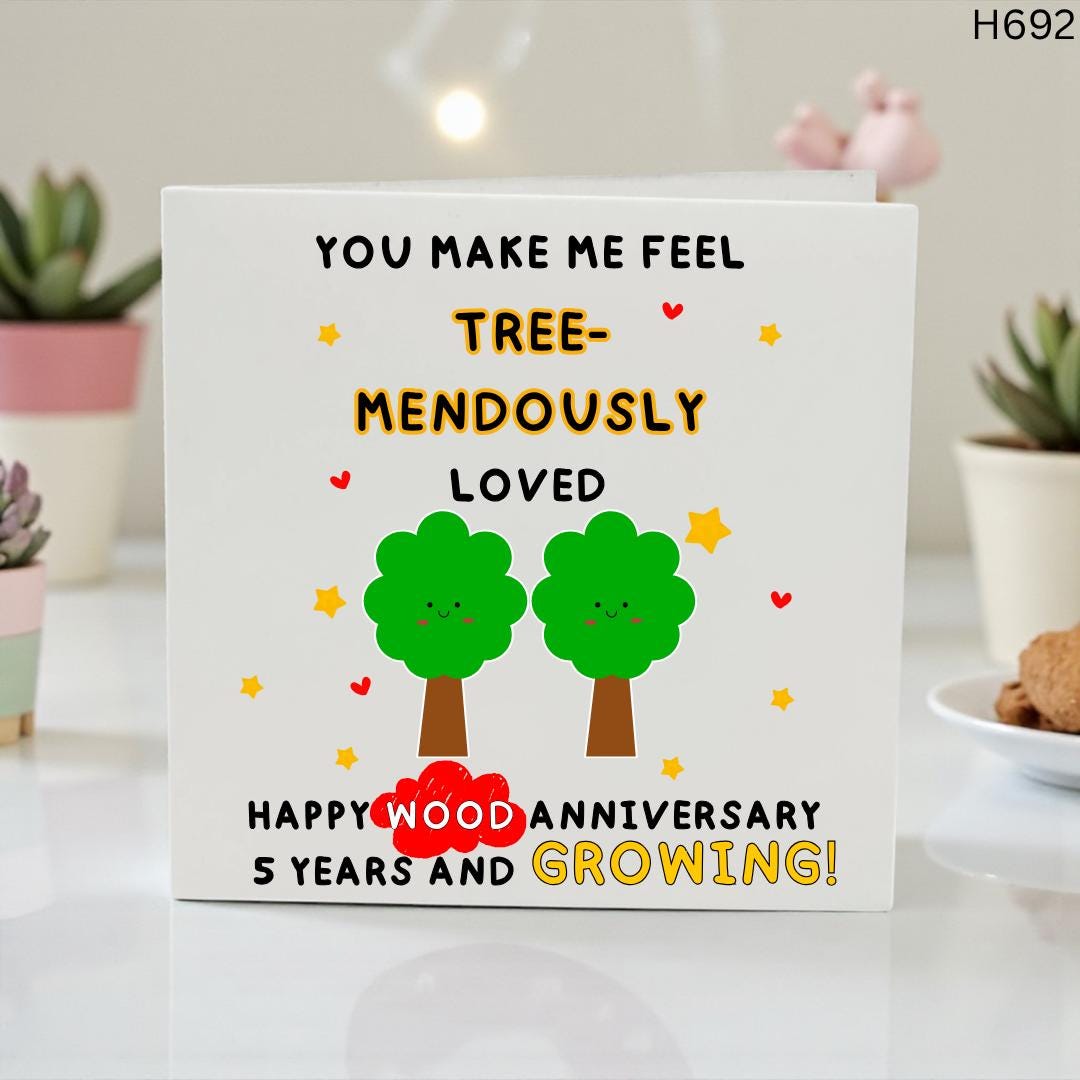 Personalized 5th Anniversary Card Funny Wood Anniversary Card Tree ...