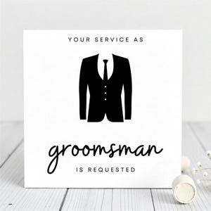 Biglietto di proposta per lo sposo - Vuoi essere il mio testimone? - Classico abito nero - Elegante invito per festa di nozze per testimone, fratello, amico, cugino
