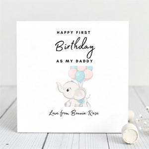 Eerste verjaardagskaart voor papa van baby-schattig olifantontwerp-gelukkige 1e verjaardag als mijn vader - gepersonaliseerde nieuwe papa-kaart van baby