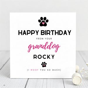 Carte d'anniversaire drôle de Granddog - carte d'anniversaire pour animal de compagnie de chien - carte de nom de chien personnalisée - je vous woof tellement - carte d'amant de chien. Pour grand-père, chien maman.