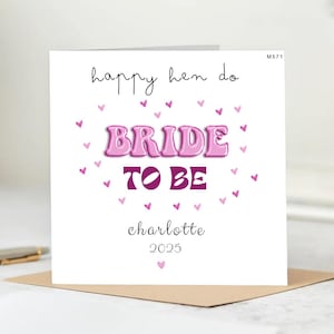 Carte personnalisée « Future mariée » - Nom et année personnalisés - Carte à thème coeur rose personnalisée.