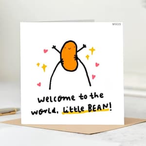 Benvenuto al mondo, piccolino! - Little Beans, Big Debut - Biglietto di auguri per neonato - Biglietto personalizzato per il tuo piccolo appena nato.
