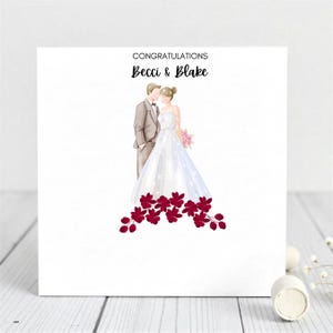 Carte de mariage personnalisée - Illustration personnalisée des mariés - Carte de félicitations - Carte de mariage romantique.
