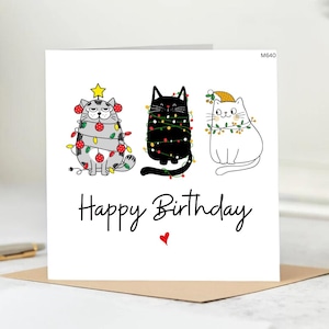 Carte d'anniversaire chat amusante - Chats mignons emmêlés dans les lumières - Carte d'anniversaire originale pour les amoureux des chats, les amis - Pour les amoureux des chats, les meilleurs amis, les frères et sœurs.