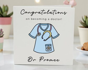 Personalized Doctor Congratulations Card, Custom New Doctor Gift, Medical Graduation Card, Scrubs Stethoscope Card, Doctor Name Card
