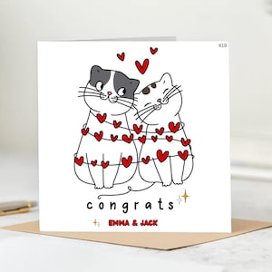 Congratulazioni per il biglietto di auguri di nozze per una coppia di gatti: biglietto personalizzato per gli sposi