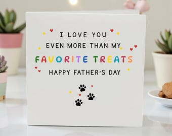 Personalised Fathers Day Card From Dog, Dog Dad Card, Treats Card, Cute Paw Print Card For Dad Daddy Papa Stepdad, Pet Dad Card