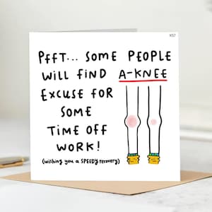 Funny Knee Surgery Get Well Soon Card – Humorous Speedy Recovery Card for Knee Replacement, Injured Knee or Surgery Recovery