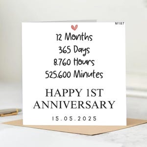 Biglietto d'auguri per il primo anniversario, un anno trascorso, biglietto d'auguri personalizzato, biglietto per lui, biglietto d'auguri per lei