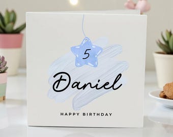 Personalized 5th Birthday Card for Son, Nephew, Grandson, Boy Birthday Card Age 5, Custom Name Kids Birthday Card, Blue Star Birthday Card
