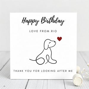 Tarjeta de cumpleaños para perro: gracias por cuidarme, tarjeta con nombre de mascota personalizada, regalo de perro.