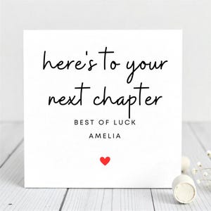 New Chapter Good Luck Card- Personalized Farewell or Retirement Card- Minimalist Leaving Gift for Colleague , Friend or Student.