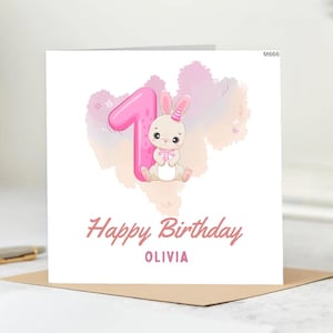Cartão de 1º aniversário para menina, cartão personalizado de primeiro aniversário, cartão de aniversário de um ano, cartão de aniversário personalizado para filha