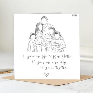 Tarjeta de aniversario personalizada: 15 años juntos, 11 casados, 10 años en familia, tarjeta de feliz aniversario.