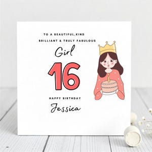 Biglietto di auguri personalizzato per il 16° compleanno di una bambina, con design da principessa ereditaria, biglietto di auguri per i suoi sedici anni per figlia, nipote e sorella.