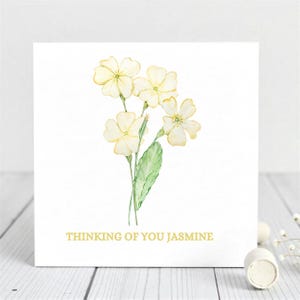 Carte personnalisée "Pensez à vous" - Carte de voeux florale avec nom personnalisé - Carte de sympathie, d'encouragement ou d'amitié - Pour fille, partenaire.