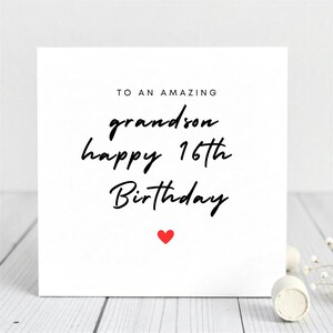 Gelukkige 16e verjaardag kleinzoonkaart - elegant minimaal ontwerp - Sweet Sixteen-kaart voor tienerjongen.
