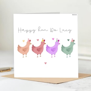 Biglietto di auguri personalizzato per addio al nubilato - Happy Hen Do Helena - biglietto di auguri per la festa nuziale con nome personalizzato - design a cuore rosa - per la futura sposa, sorella o amica.