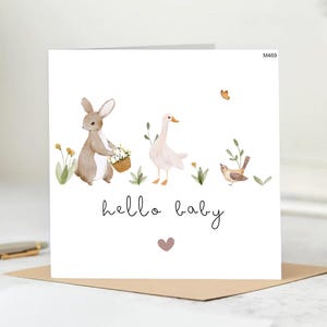 Tarjeta de "Hola Bebé" - Recién Nacido, Tarjeta de Bienvenida al Mundo, Tarjeta de Bebé con Diseño de Conejo Personalizado