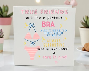 Funny Best Friend Birthday Card for Her, Cheeky Friendship Card for Bestie Sister Friend, Rude Bra Joke Card, Cute Supportive Friend Card