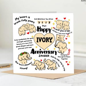 Carte personnalisée 14e anniversaire : motif éléphant ivoire