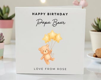 Carte d'anniversaire personnalisée papa ours, jolie carte d'ours en peluche pour papa, carte d'anniversaire papa de sa fille et son fils, carte de famille avec nom personnalisé