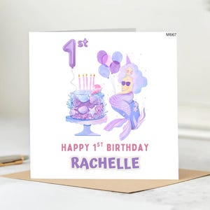 Cartão de 1º aniversário para menina, cartão personalizado de primeiro aniversário, cartão de aniversário de um ano, cartão de aniversário personalizado para filha