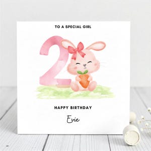 Personalisierte Rosa Karte zum 2.Geburtstag für kleines Mädchen - Karte zum 2.Geburtstag für Tochter, Enkelin, Nichte, Schwester